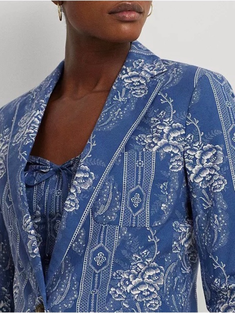 Ralph Lauren Blue Floral Print Tailored Blazer